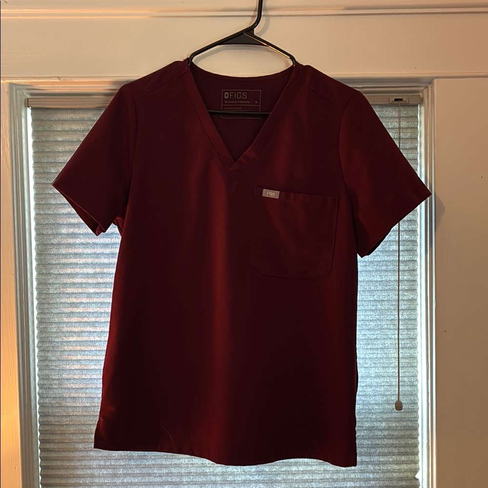 Figs Catalina Burgundy V-Neck Scrub Top